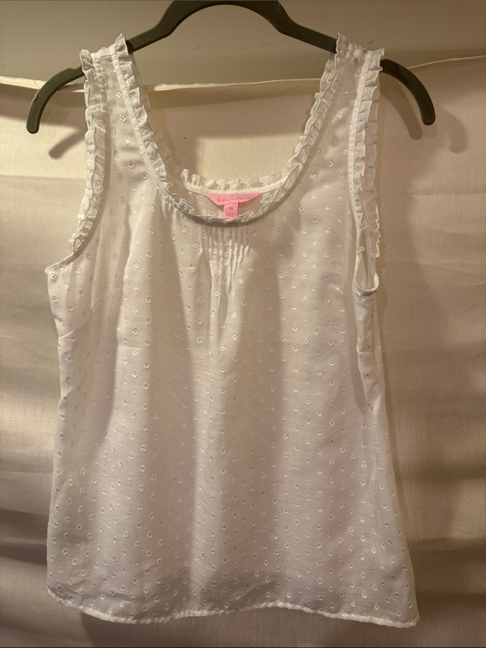 Lilly Pulitzer White Swiss-Dot Ruffle Camisole